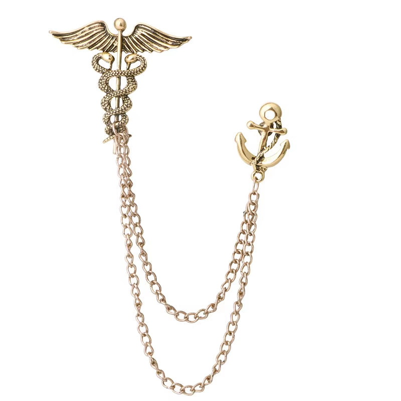 New Retro Snake Animal Brooch Angel Wings Tassel Chain Lapel Pins Suit Collar Pin Badge Shirt Brooches for Men Accessories
