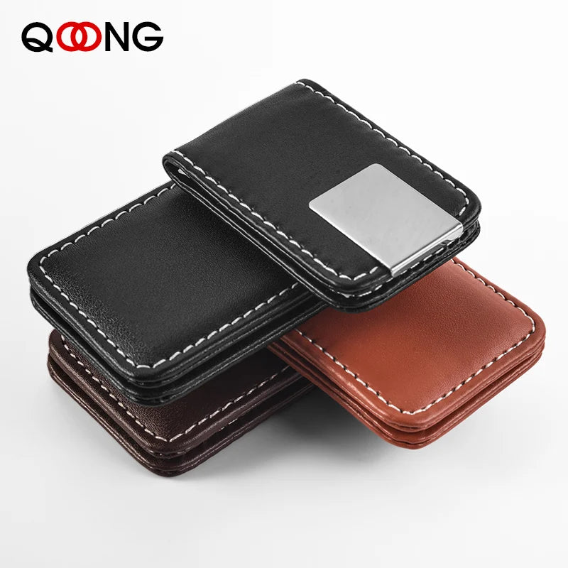 Money Clip Wallet Slim Men Women Vintage Strong Magnet Money Clip Cow PU Leather Pocket Clamp Credit Card Cash Case Holder