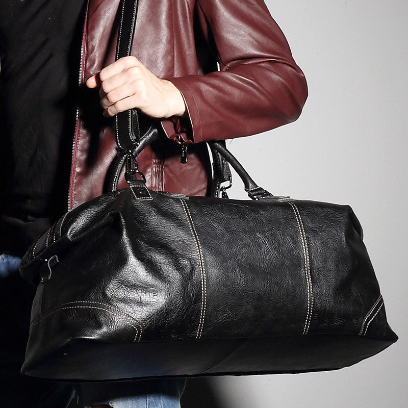 Men'S Portable Large Capacity Travel Leather Travel Bag