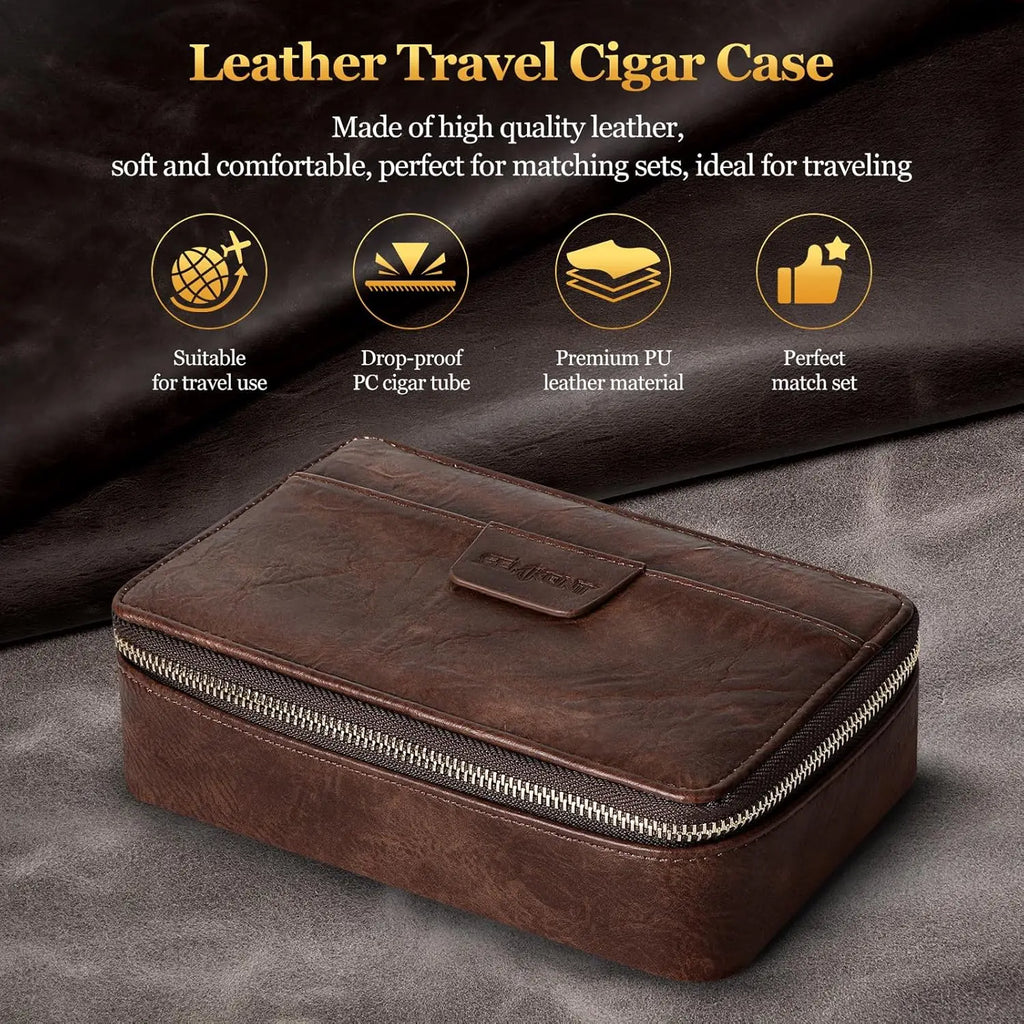 Cigar Humidor, Leather Travel Cigar Case, with Cigar Draw Enhancer and Multifunction Cigar Cutter, Cigar Accessories Gift Set