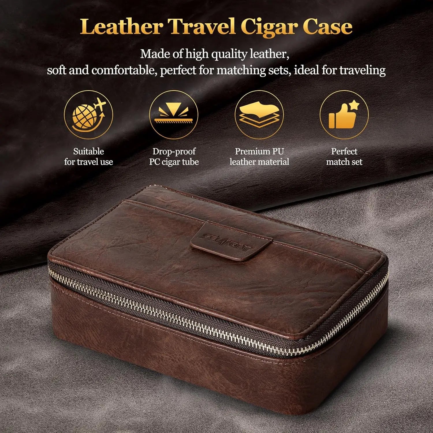Cigar Humidor, Leather Travel Cigar Case, with Cigar Draw Enhancer and Multifunction Cigar Cutter, Cigar Accessories Gift Set