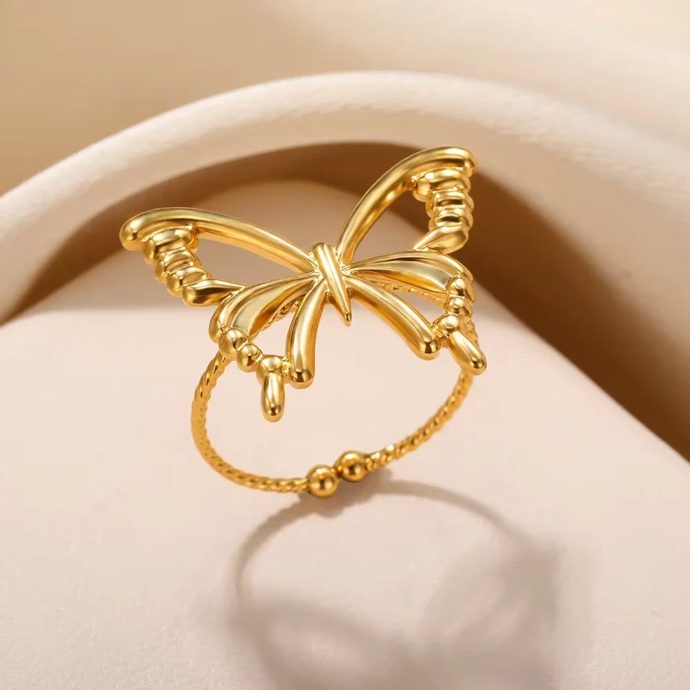 Stainless Steel Rings for Women Aesthetic Heart Gold Color Wedding Ring Vintage Waterproof Wedding Jewelry Prom Accessories Gift