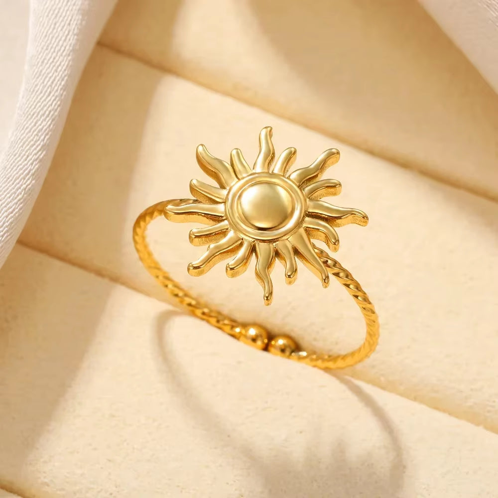 Stainless Steel Rings for Women Aesthetic Heart Gold Color Wedding Ring Vintage Waterproof Wedding Jewelry Prom Accessories Gift