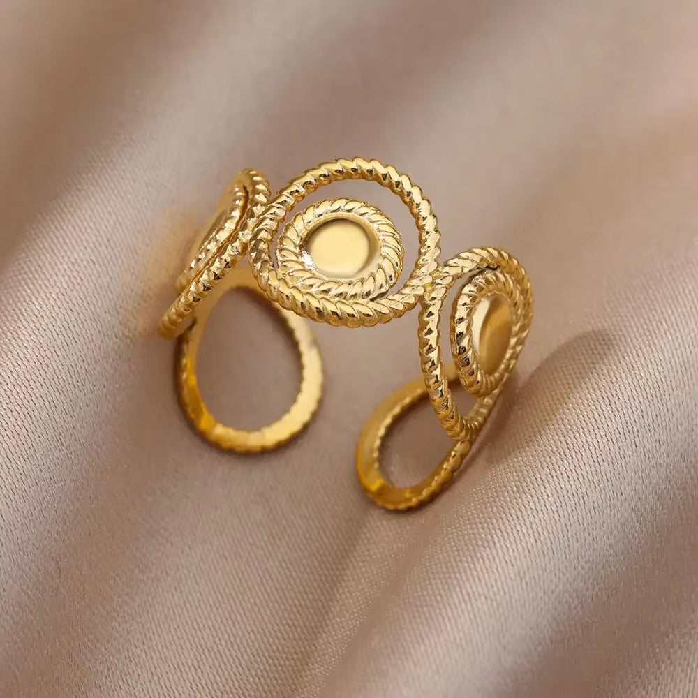 Stainless Steel Rings for Women Aesthetic Heart Gold Color Wedding Ring Vintage Waterproof Wedding Jewelry Prom Accessories Gift