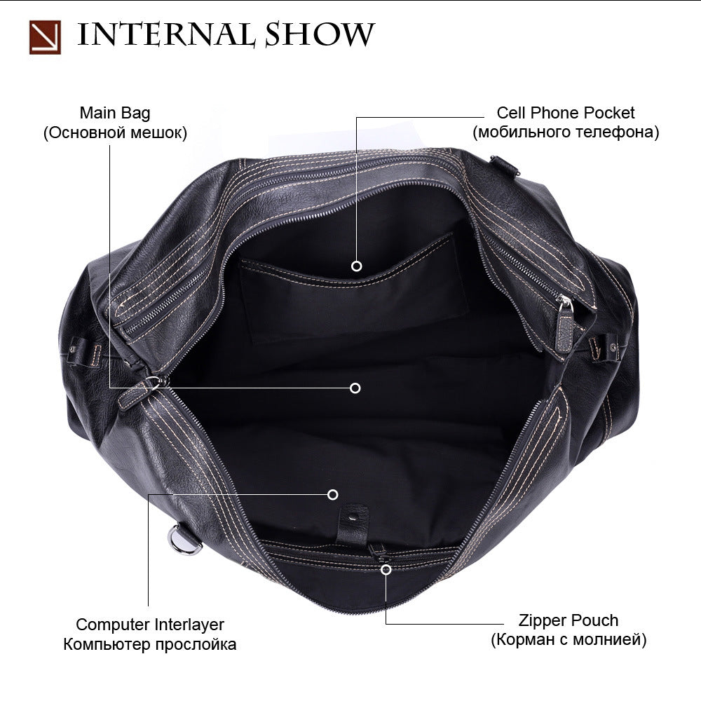Men'S Portable Large Capacity Travel Leather Travel Bag